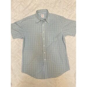 Brooks Brothers Mens Size Medium Short Sleeve Button Down green Plaid